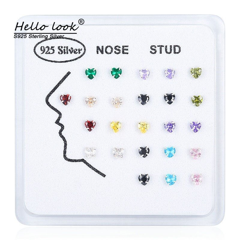 Hellolook 24Stck zierlich 925 Sterling Silber Liebe Herz Klar Cz Zirkon Nase Ringe &Ampere; Nieten Für Frauen Minimalistischen Süße körper Schmuck: bunt cz