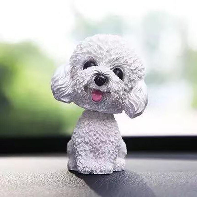 Car Ornament 9cm Shaking Head Dog Car Dashboard Decor Nodding Puppy Toys Husky Teddy Pomeranian Home Room Auto Accessories: White teddy