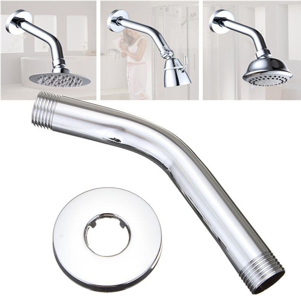 Bathroom Fixed Pipe Bend Shower Head Arm Stainless Steel With Flange Durable Home Shower Accessory Wall Mounted 150mm