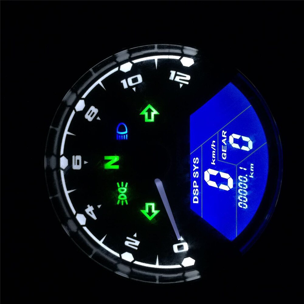 12000RPM kmh/mph Motorcycle Universal LCD Signal Speedometer Tachometer Odometer Gauge Gear indicator Cruiser Chopper Cafe Racer