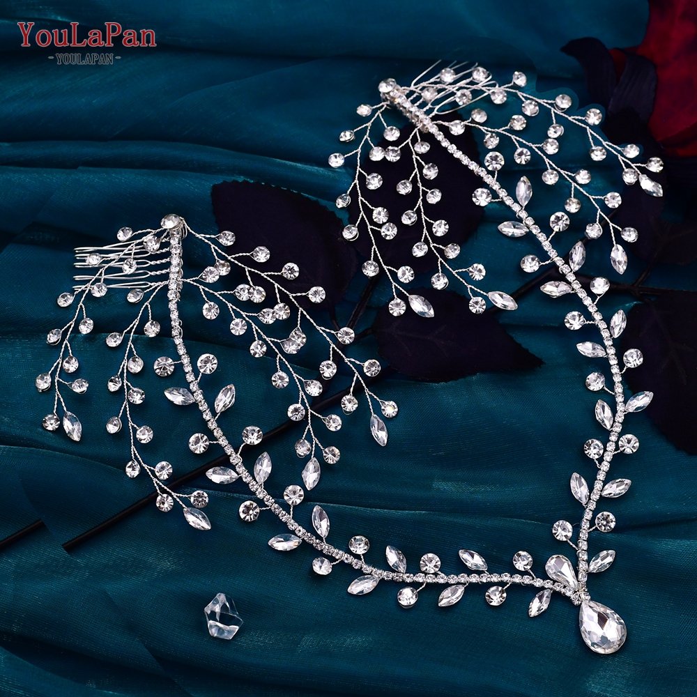 YouLaPan, diadema para la frente de la novia, tocados brillantes con diamantes de imitación para boda, mujer, de graduación, accesorios de joyería para la cabeza HP599: Color dorado