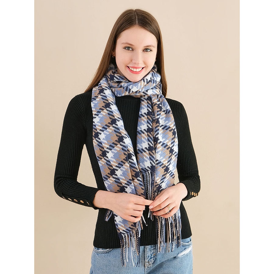 Dyr houndstooth patter kvinder tørklæde vinter blød stor lang cashmere kvast tykt varmt sjal