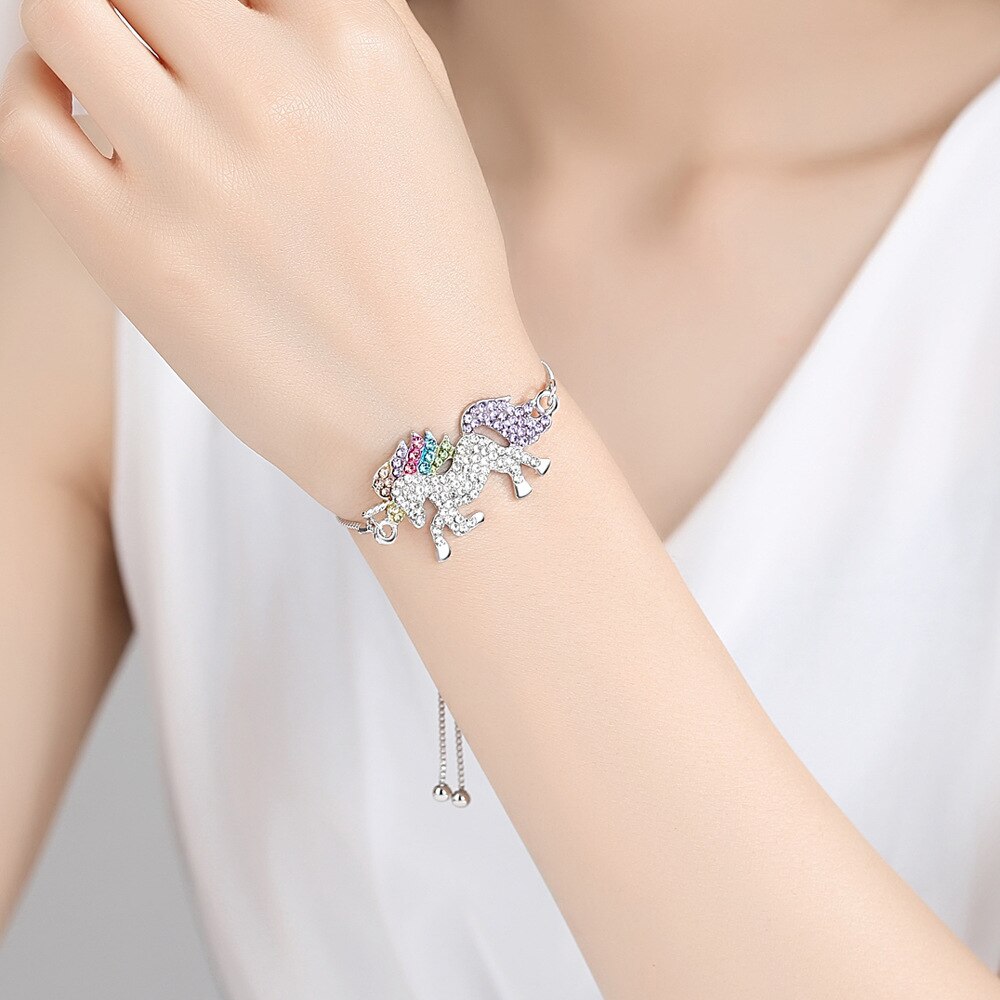 Trendy 1Pcs Handgelenk Armband Trendy Einhorn Strass Charme schmuck Kette Links Einstellbare Armbänder Für Frauen Paar