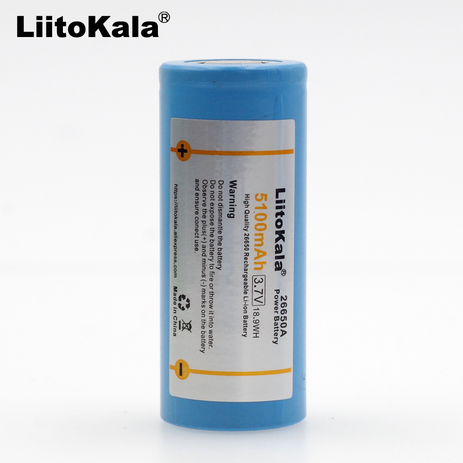 LiitoKala 26650 5100 mAh Li-Ion 3,7 V wiederaufladbarer Akku 20 A Entladung 3,6 V Leistung für Taschenlampenbatterien