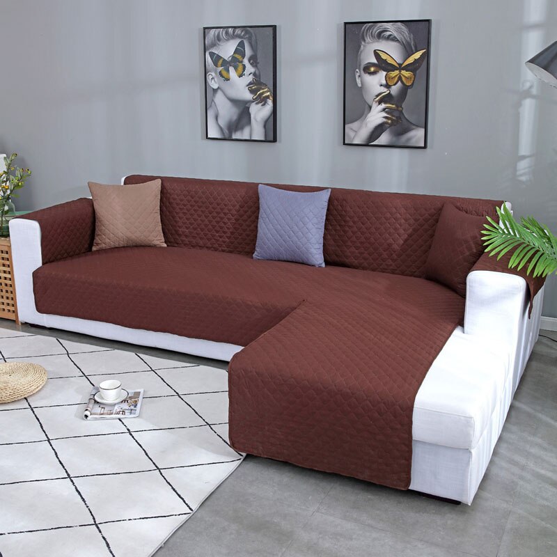 Vattentätt hörnsoffa överdrag för vardagsrum universal l form quiltat sofföverdrag solid sofföverdrag soffskydd 1/2/3/4 sits: Kaffe / 1 sits (53 x 190cm)