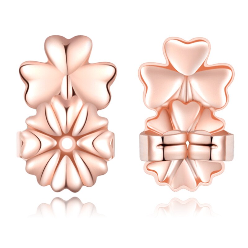 Ms Betti-pendientes de corona mágica con trébol cruzado, soporte de espalda, hipoalergénicos, elevadores, se adapta a todos los pendientes de poste: rose gold clover