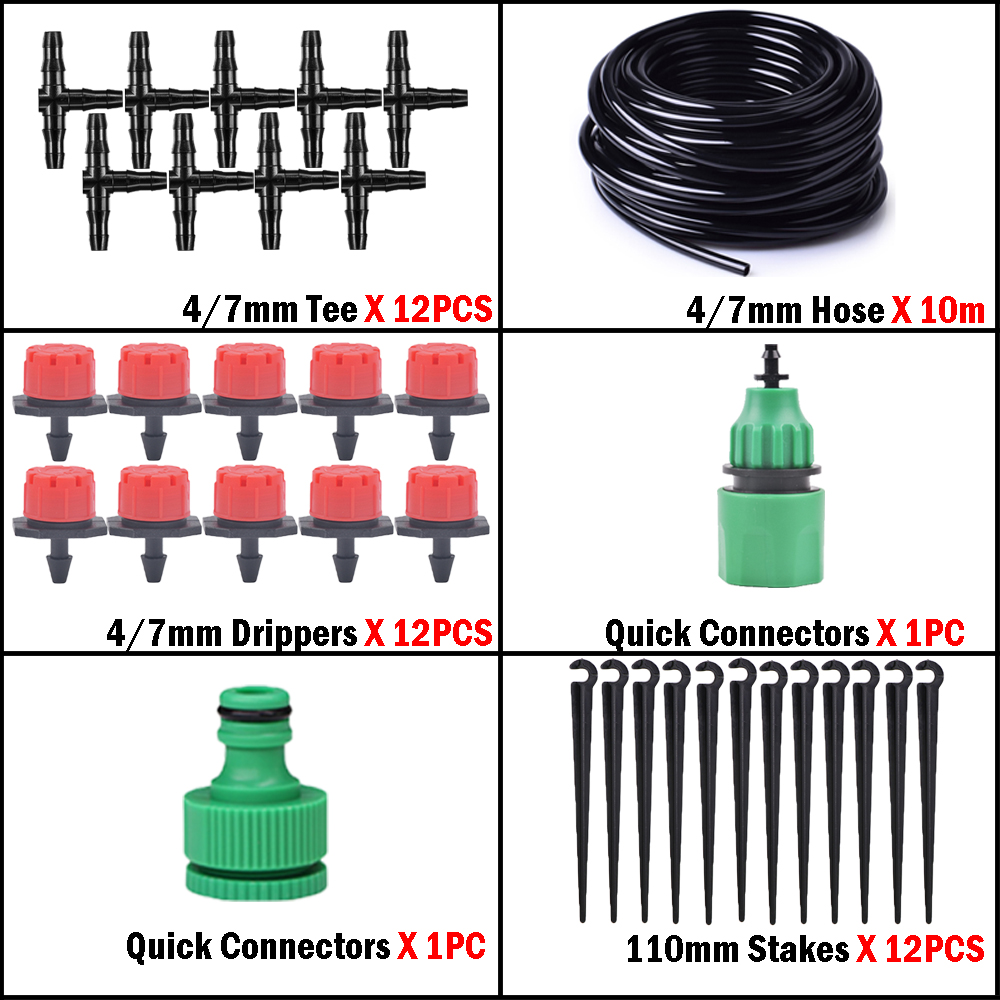 5m-50m Drip Irrigation System Automatic Watering Kit Irrigation Timer Garden Hose Adjustable Dripper Garden Tool Set: MULTI