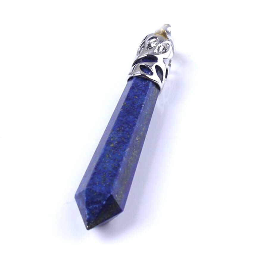 KFT Silver Plated Natural Lapis Lazuli Stone Hexagon Prism Pendulum Stone Pendant Jewelry