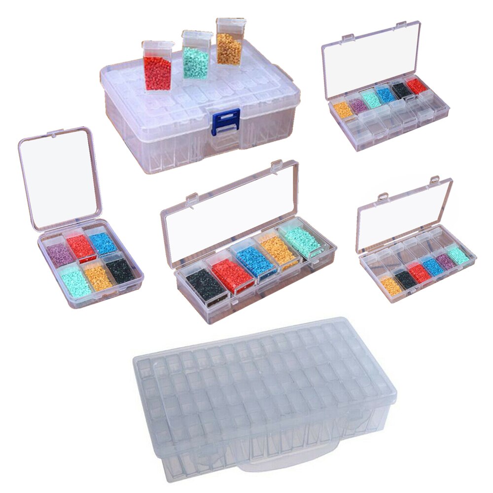 6/10/12/24/48/64 Grid Diamond Painting Jewelry Storage Box Nail Bead Transparent plastic Box Organize And Save Artifacts