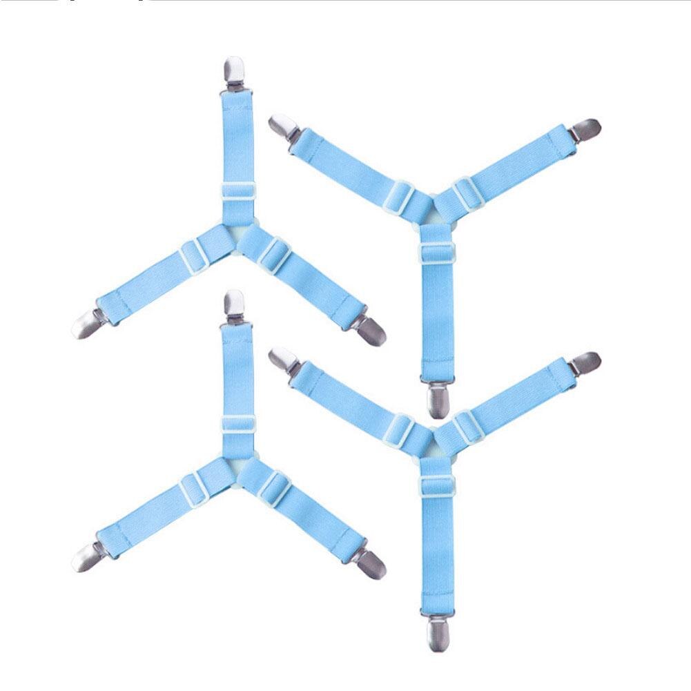 Lot de 4 pinces à suspendre, cordon, crochet, boucle, fermoirs, élastiques réglables, housse de matelas, couvertures, attaches, clips pour draps de lit: Bleu
