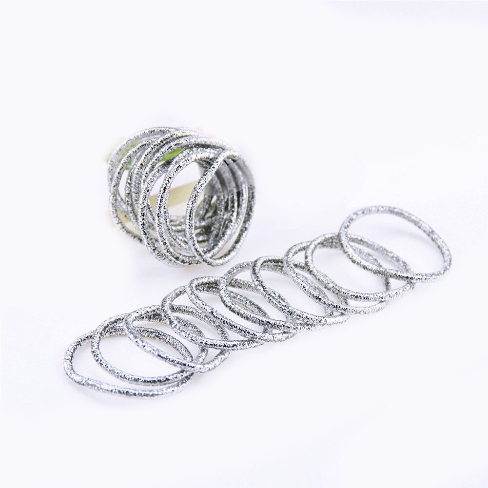 10Pc Glitter Shining Kids Chouchou Kleurrijke Elastische Haarbanden Zoete Leuke Paardenstaart Houder Voor Meisjes Accessoires Haar Ringen: Zilver