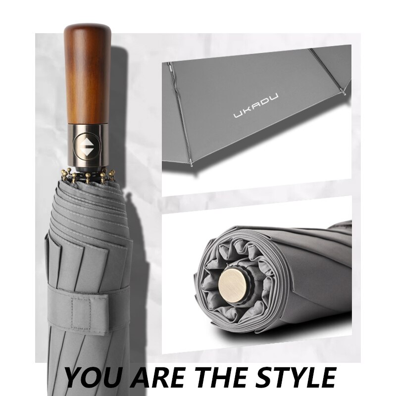 Wooden Handle Double Vintage Umbrella Men Luxury Windproof Automatic Parasol Sun Umbrella Rain Women Sombrilla Ambrella BW50YS