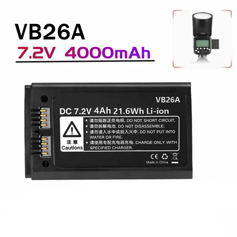 Runt huvud fotolampa godox ersättningsbatteri blixt 7.2v 4000 mah , vb26, vb26a, v1s,  v/s , v1n, v1f, v1o, v1p,  eddie ion