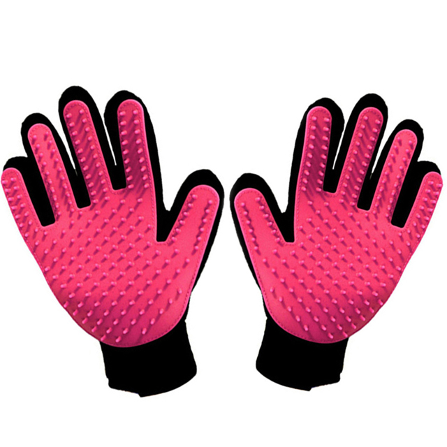 Pflege Handschuh für Hunde Kamm Handschuh für Haustier Katze Finger Reinigung Massage Handschuh für Ebene Pflege Haustier Hund Haar Deshedding pinsel: Rosa / A Paar von Handschuhe