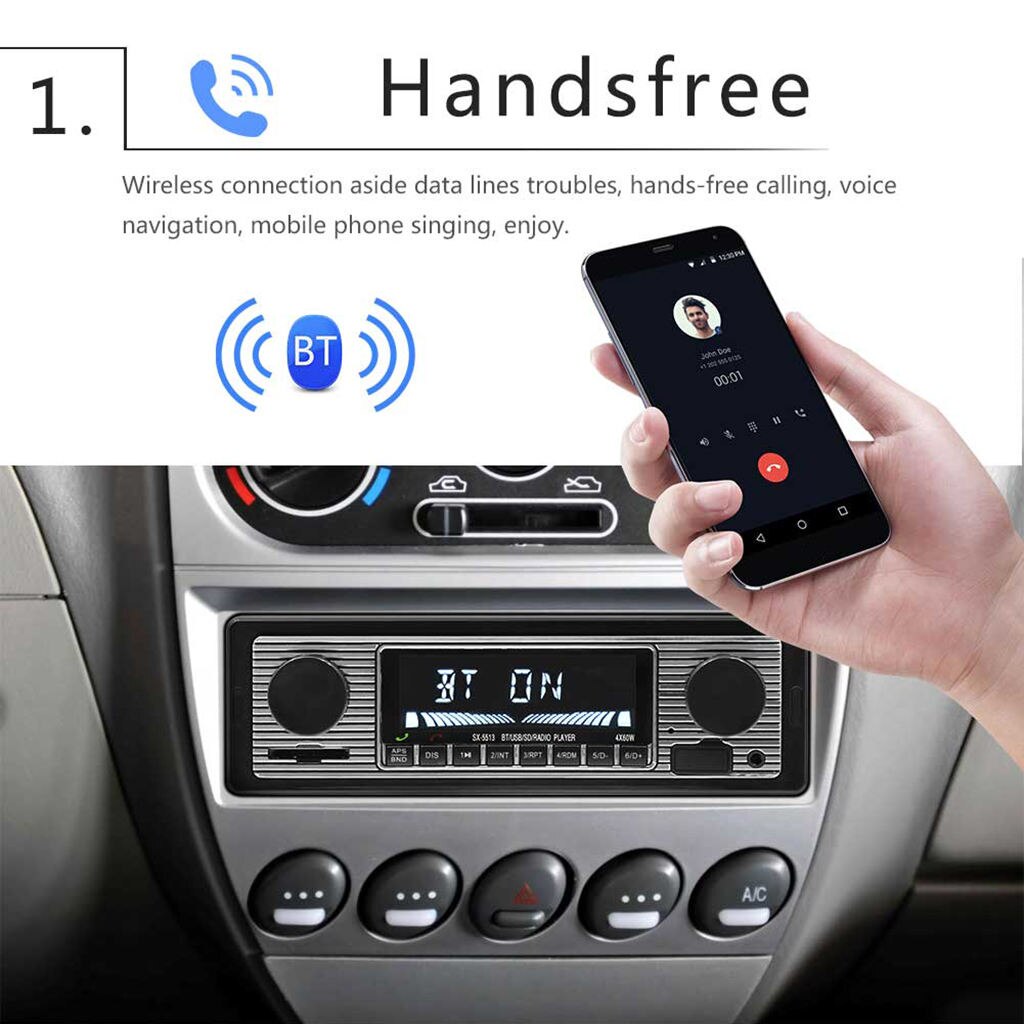 12V 1 Din Bluetooth Vintage Car Radio MP3 Player Stereo USB AUX Classic