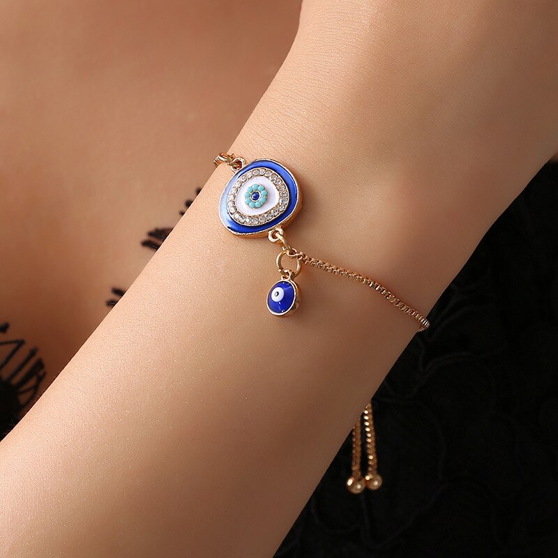 Neue Blau Bösen blick Armbinde Emaille Türkische Glück Auge Perlen Armbinde für Handgemachte Gold Ketten Glück Schmuck Frauen Schmuck pulseras