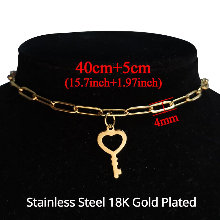 Punk Miami Cuban Choker Necklace Collar Statement Hip Hop Gold Color Stainless Steel 35+5cm Chain Necklace Women chocker: XL1720STG40