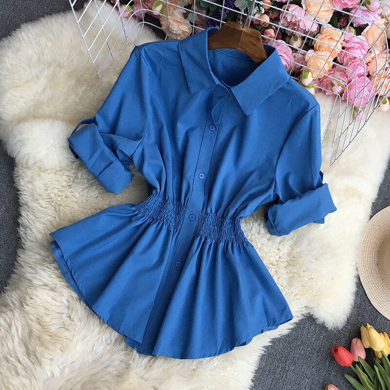 Polo de para mujer, Tops de manga larga con solapa lisa, camiseta para mujer, ropa superior de , camisetas para comprar en el mundo: Blue