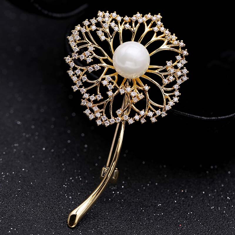 Red Trees Brand Dandelion Brooches For Women Christmas With Luxury AAA Cubic Zircon Box Package