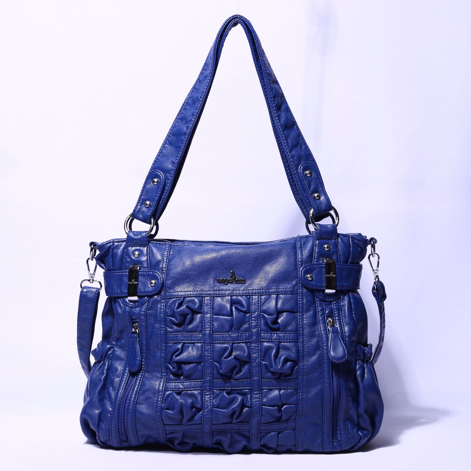 Angel Barcelo femmes sacs à main PU sac à bandoulière plissé sac à bandoulière doux dames cartables grande capacité portefeuille: Bleu