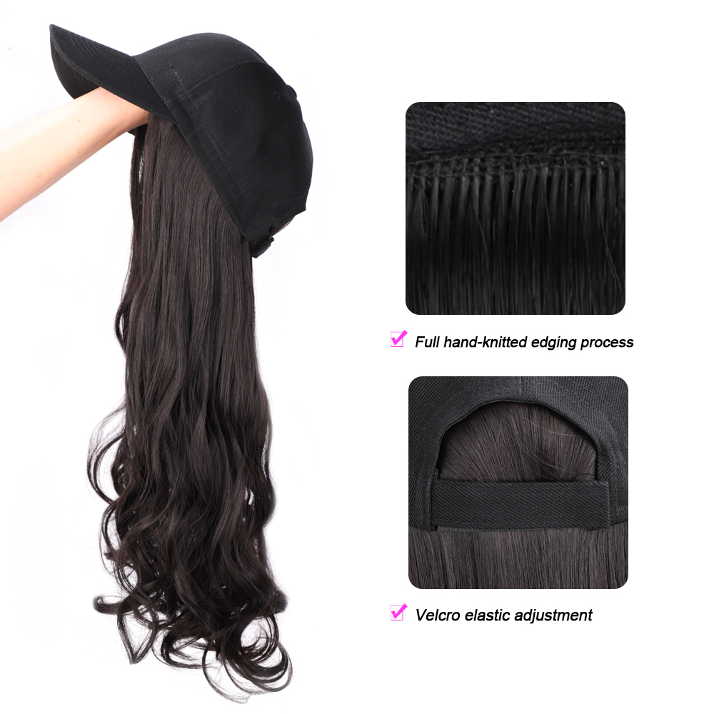 ONYX, gorro de béisbol de onda larga, peluca sintética de 22 pulgadas, extensión de pelo, conector natural, gorra ajustable, peluca para mujeres al aire libre