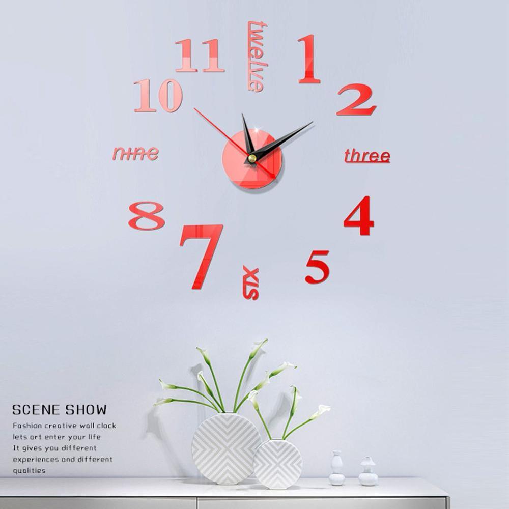 European style wall clock home diy3D stereo clock digital acrylic wall sticker wall mirror clock decoration B9N9