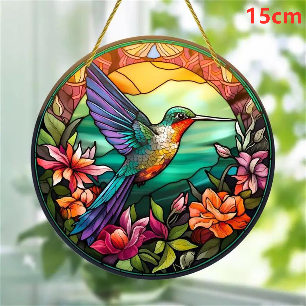 Acrylic Colorful Hummingbird Sun Catcher Rainbow Bird Wind Chimes Crafts Hanging Decor for All Seasons Home Garden Decoration