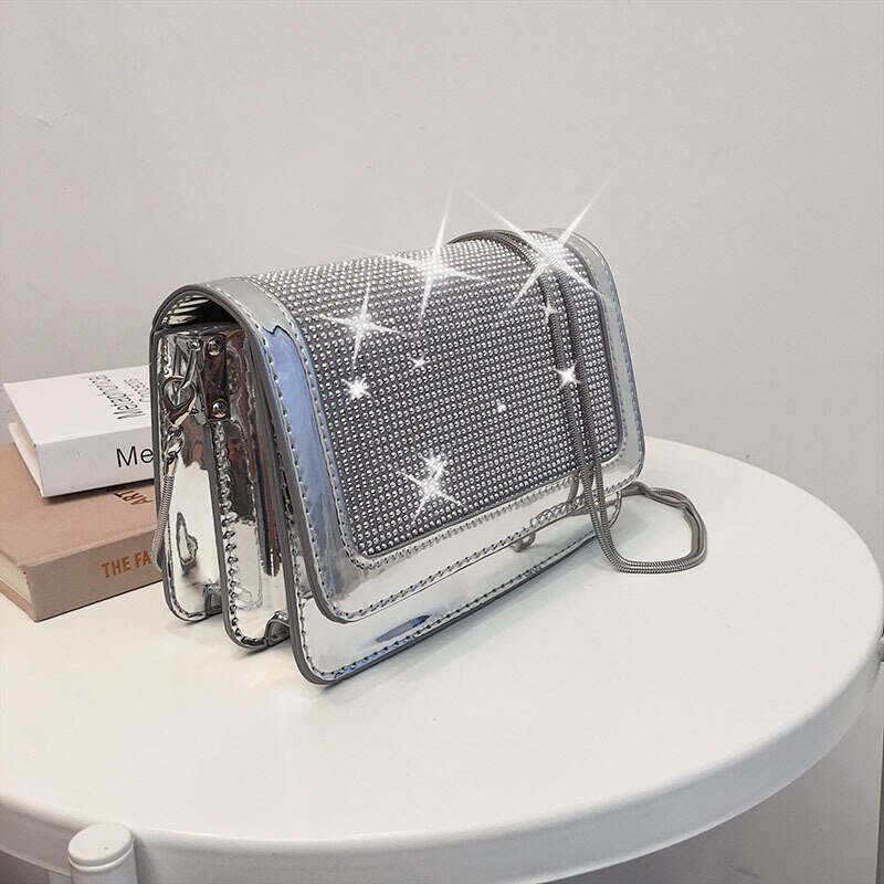 Dames Mode Zilveren Schoudertas Shiny Rhinestone Chain Dames Crossbody Tas Dames Flip Dames Handtas Handtas: Silver