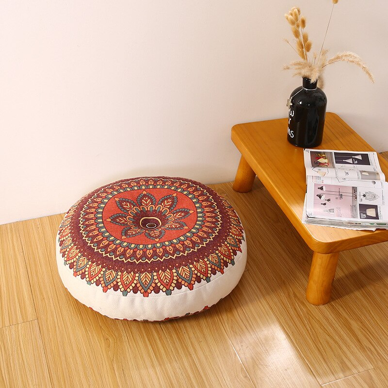Japan Floral Cushion Seat Coccyx Orthopedic Pad Round Hassock Ethnic Futon Pouf Thickened Floor Mat Chair Back Cushions 50/60cm: 2 / 55cm