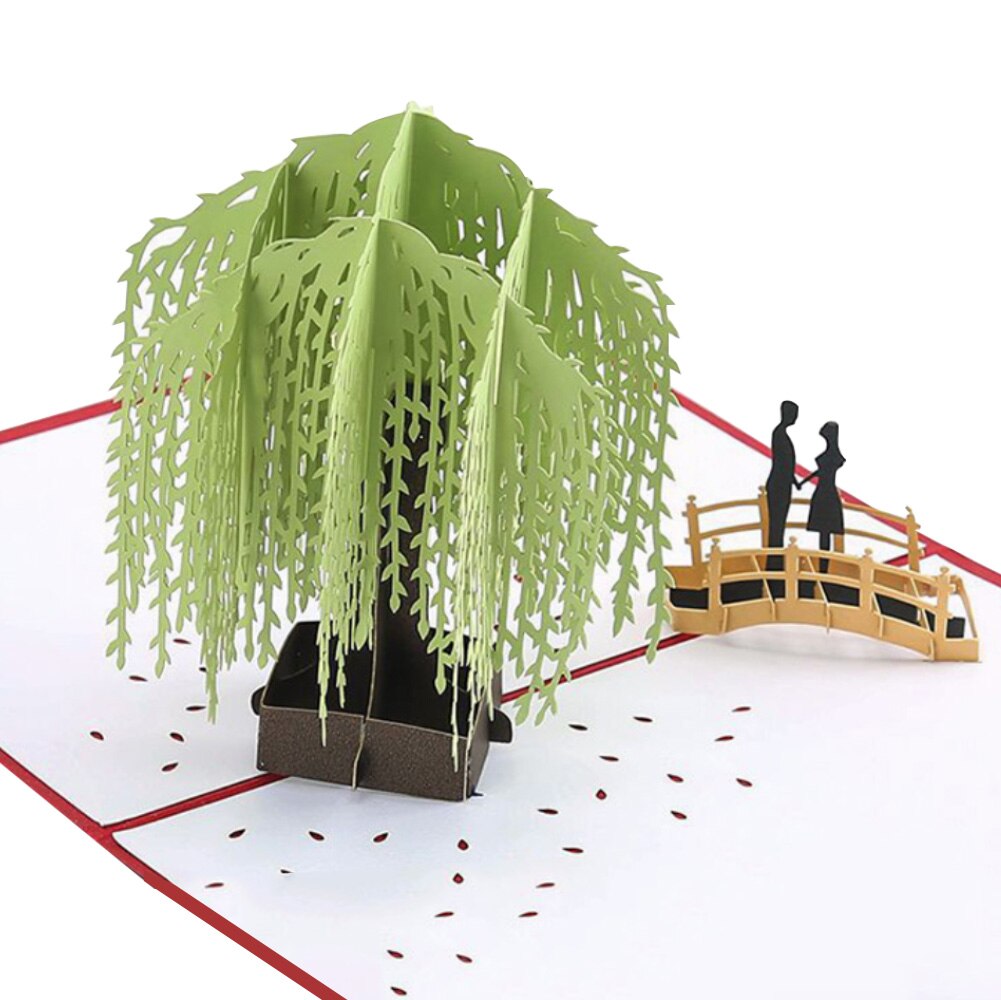 3D handgefertigt Weide Baum Szene Hohle Skulptur Pop hoch Gruß Karte Geburtstag Valentins Schild Party Hochzeit Dekoration