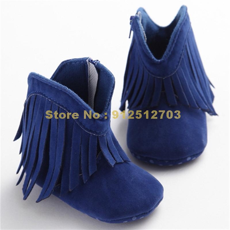Mokassin-babyschuhe für mädchen, einfarbige fransenstiefel mit weicher sohle und rutschfester oberfläche: Blau / 3