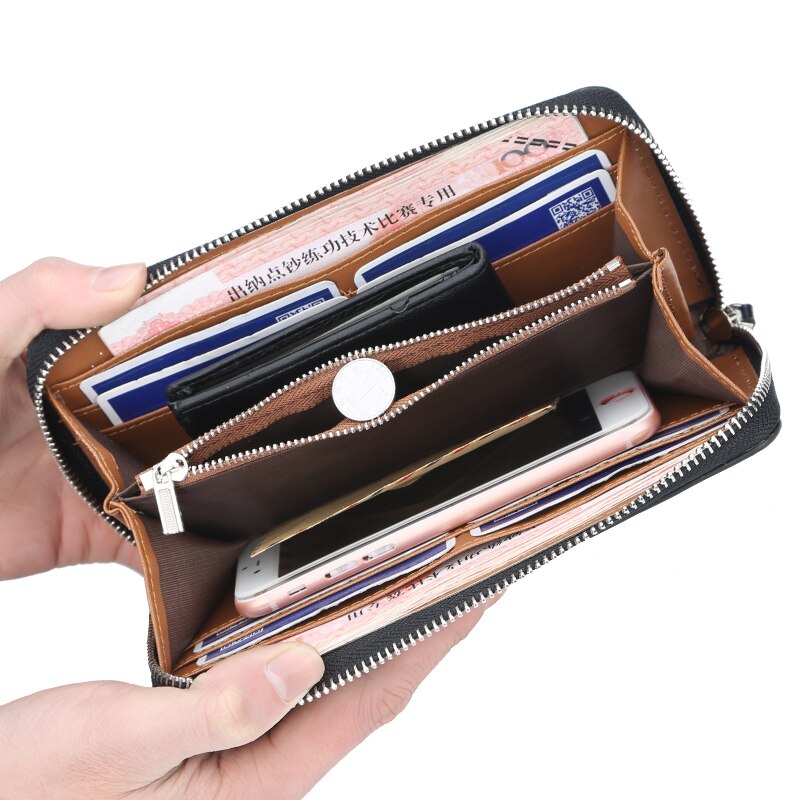 Baellery portefeuille hommes longs portefeuilles en cuir fermeture éclair hommes portefeuille mâle pochette porte-carte décontracté téléphone argent sac à main