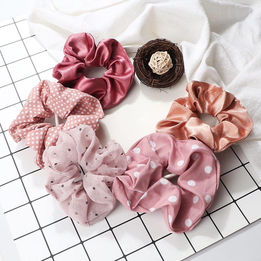 5 unids/lote Boo-tiful Scrunchies de satén de seda banda para el cabello de goma elástica grande coleta para mujer y niña accesorios para lazos para el cabello al por mayor: Caqui oscuro