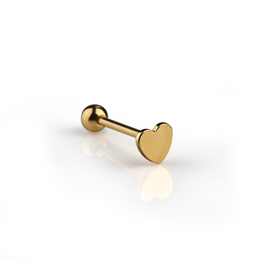 Heart tongue ring polished stainless steel tongue stud woman man tongue piercing jewelry gold silver 1-2 pcs: gold