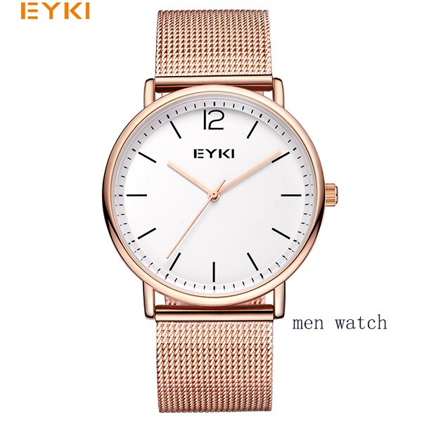 EYKI Couple tissage Mech bracelet montres Simple milanais en acier inoxydable hommes femmes tenue décontractée montre Ultra mince Relogio: 7063-4