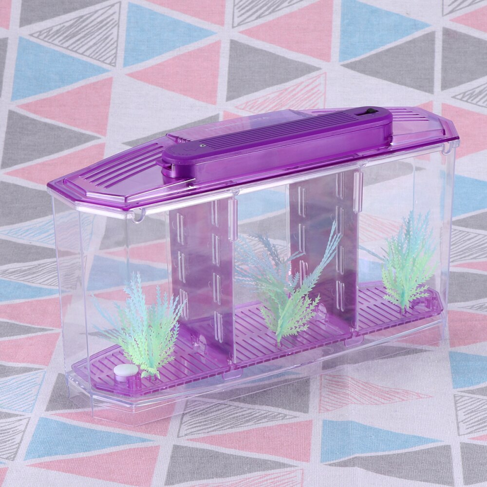 Mini Fish Tank Self-Cleaning Desktop Mini Ecological Goldfish Tank Square Hatching Seedlings Aquariums for Home Shop (Purple)