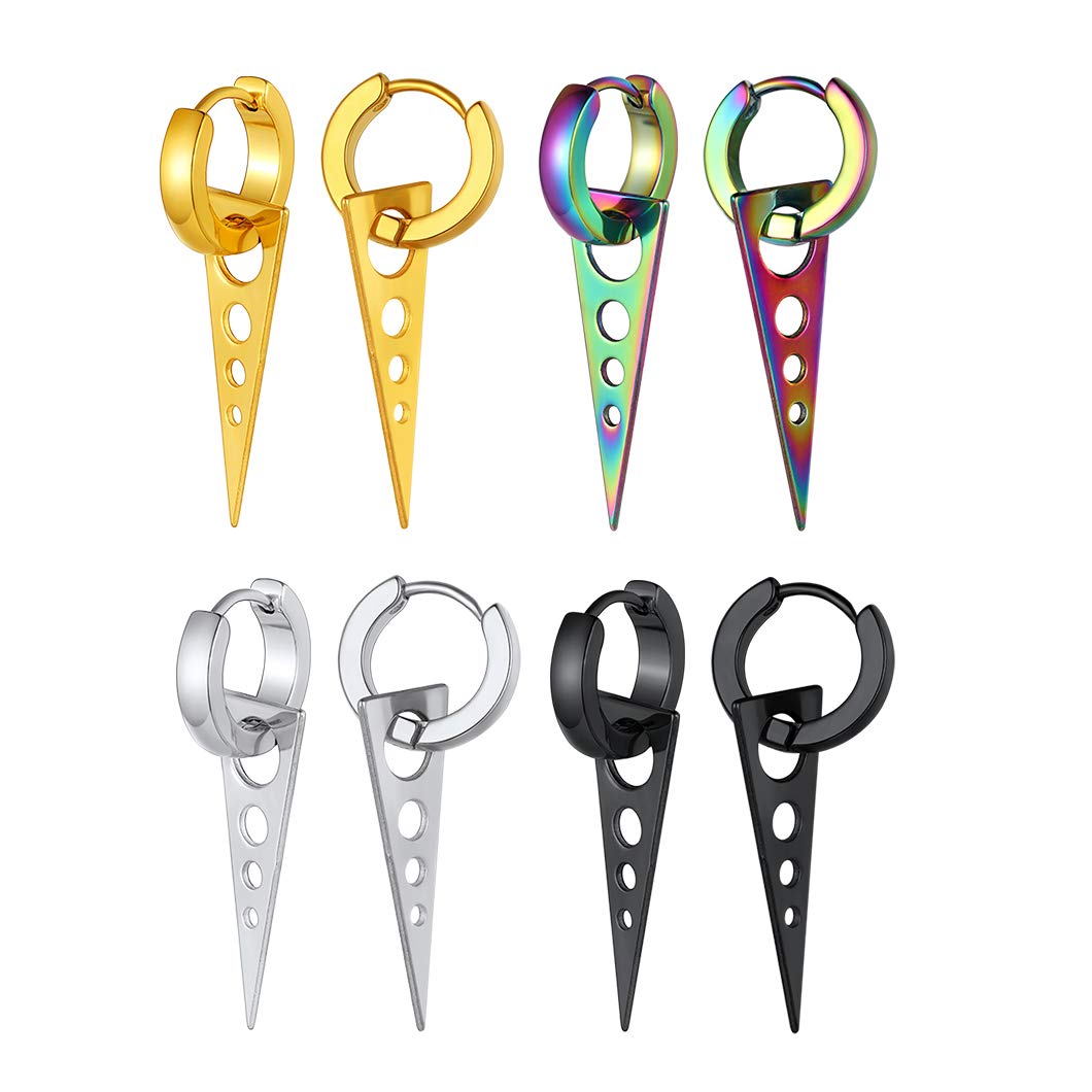 1 Paar Rvs Scharnierende Huggie Oorringen Voor Mannen Vrouwen Punk Dangle Driehoek Piercing Oorbel Sieraden