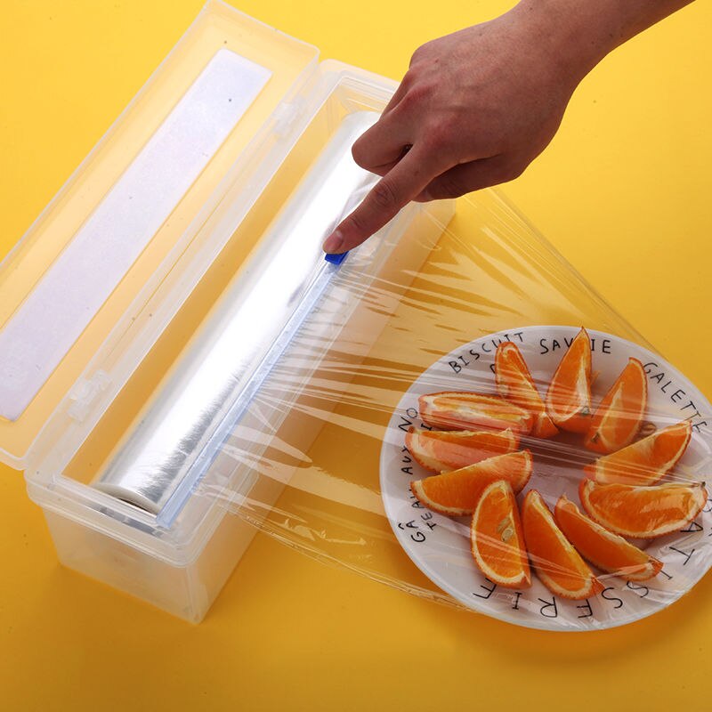 Plastic Kitchen Foil And Cling Film Wrap Dispenser Cutter Storage Preservative Film Roll Case With Cutting Blade