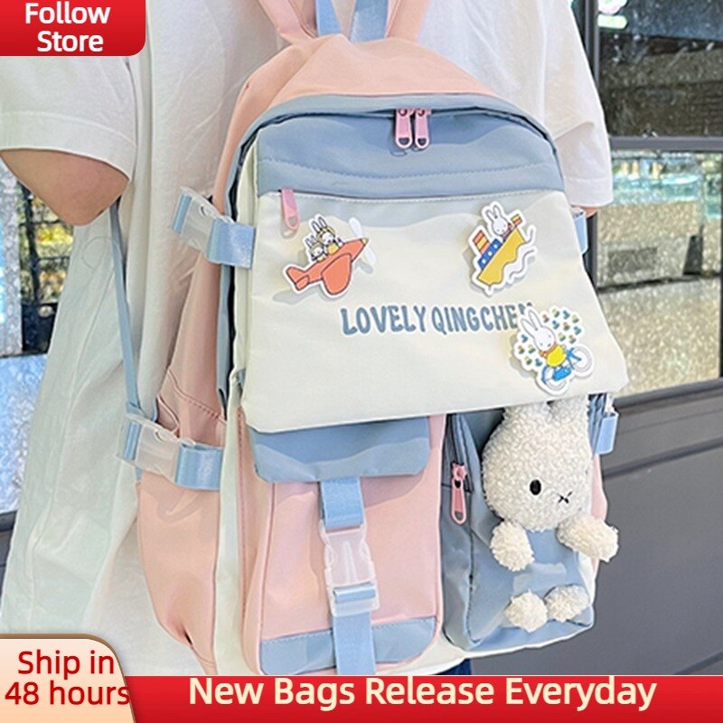 Patchwork Girls Backpacks Preppy Style Large Capacity for Teenagers Waterproof School Bags Shoulder Bags