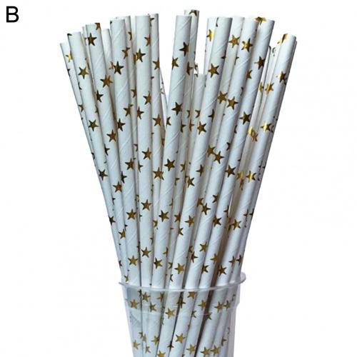 25Pcs/Bag Paper Drinking Straw Wide Application Disposable Stylish Stripe Pattern Water Straw for Home: White 1