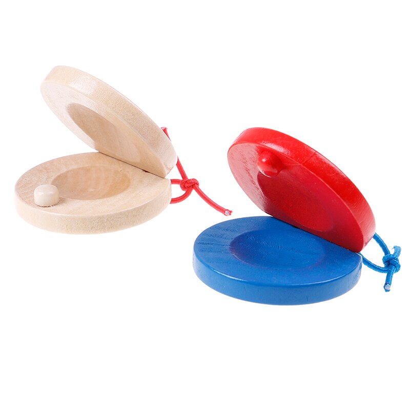 Education Child&#39;s Intellectual Development Listening Ability Wooden Castanet Clapper Musical Instrument Red &amp; Blue