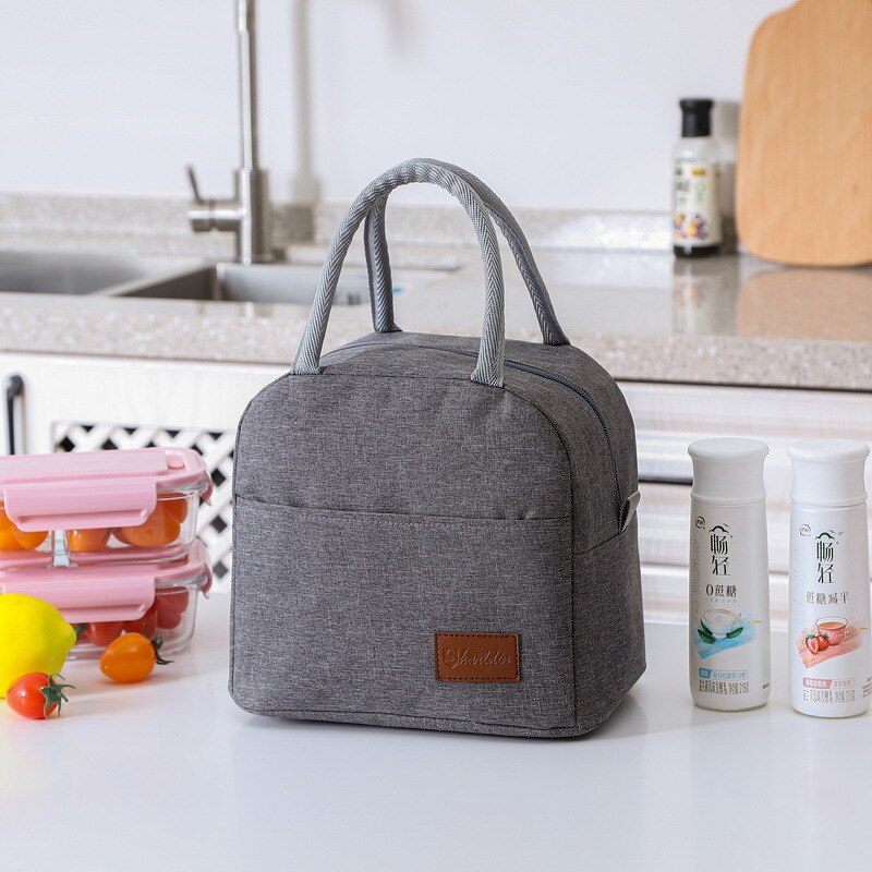 Fiambrera térmica para mujer, bolso portátil con cremallera, aislante, para la puerta de la comida, fiambrera de viaje, contenedor de almacenamiento para la cena: Grey