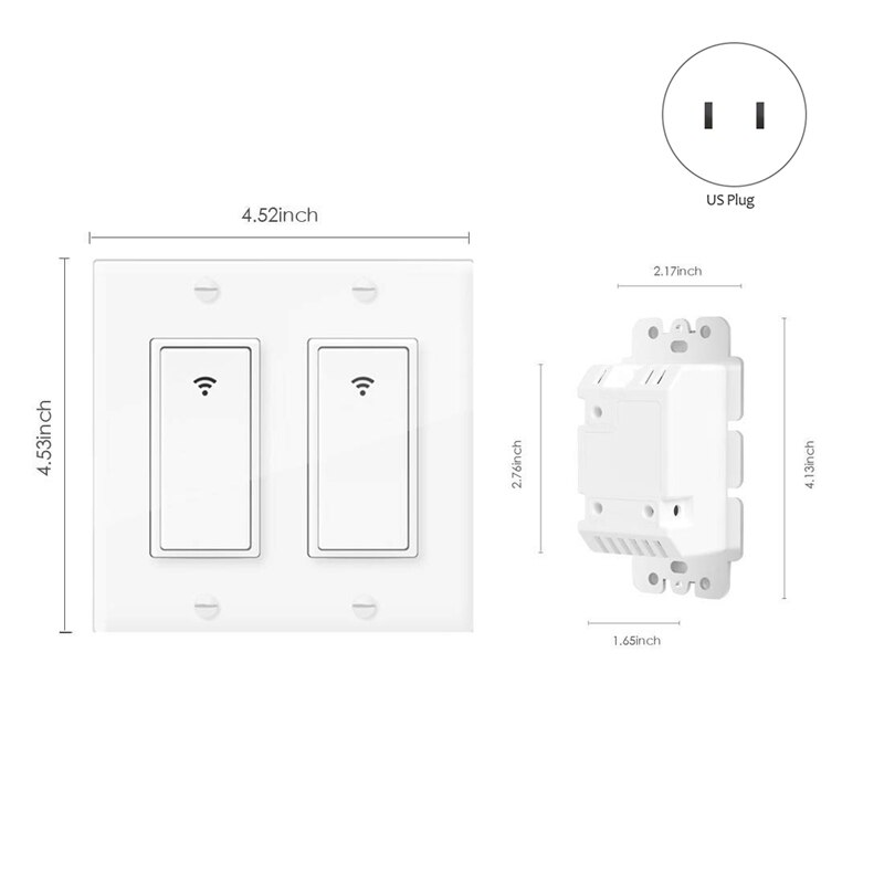 Interrupteur d'éclairage intelligent WiFi 2 gangs pour Alexa Google Home commutateur sans fil norme américaine avec télécommande et minuterie prise Standard américaine
