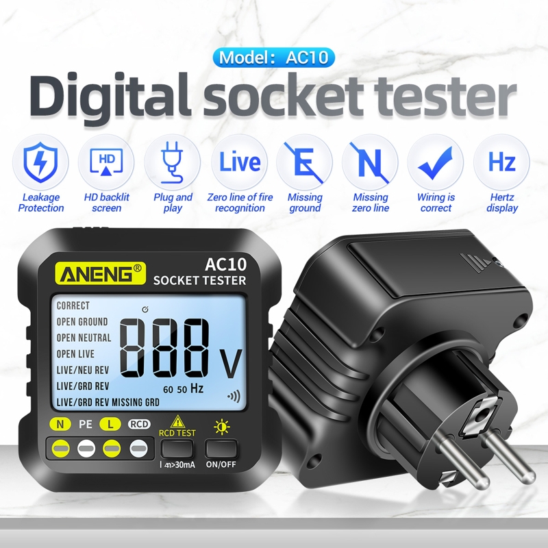 Socket Tester Plug Detector Zero Line Plug Polarity Phase Check Phase Detector US/EU Plug Multimeter Digital Tester