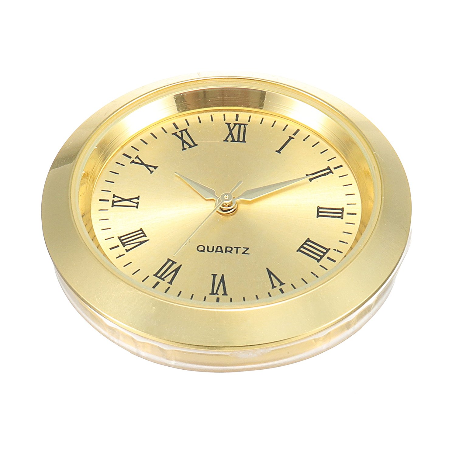 Mini Clock Insert Quartz Movement Round 1 7/16" (35mm) Miniature Clock Fit Up Gold Tone Dial and Bezel Roman Numerals