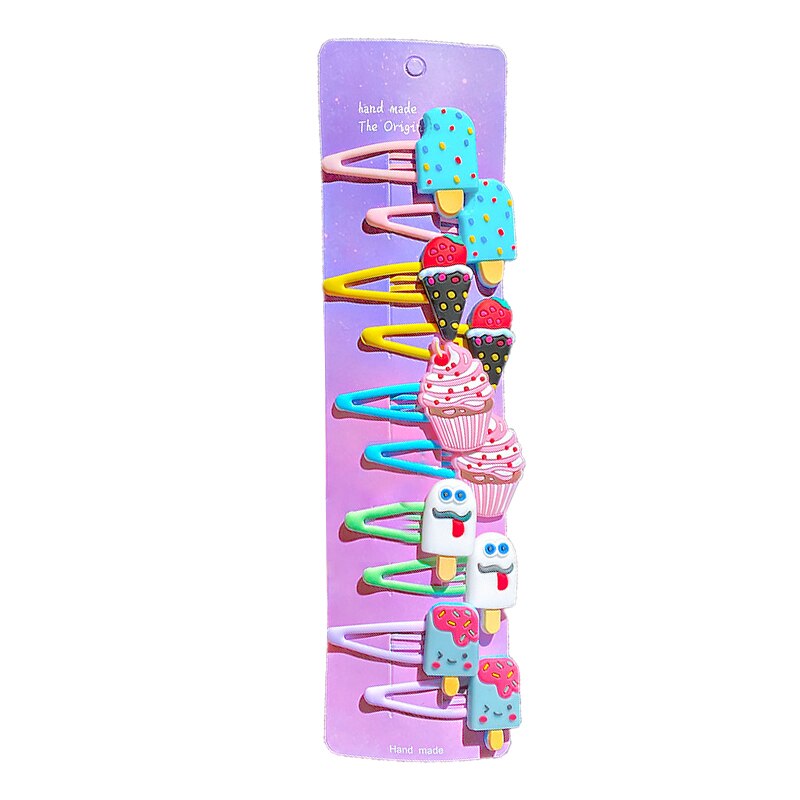 2021 nuovo 10 pz/impostato simpatico cartone animato neonata accessori per capelli bambini arcobaleno gelato clip di capelli forcine fasce per capelli regali per ragazze: 07