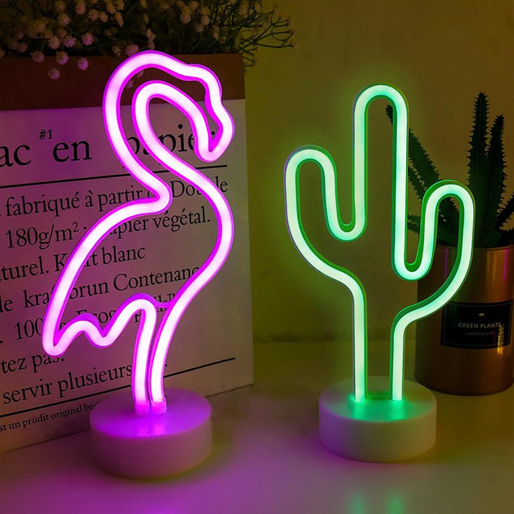 Neonskilt ledet lampe neonlys til værelser usb kabel / batteridrevet skrivebord borddekoration flamingo enhjørning kaktus jul