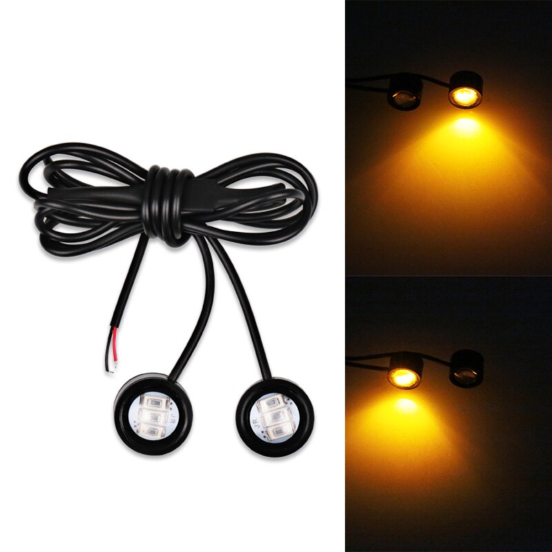 2 Stuks Motorcycle Led Strobe Light Flash Waarschuwing Remlicht 12V Spotlight Fish Eye Lens Lamp Amber Rood Blauw decoratieve Lamp: Yellow Strobe