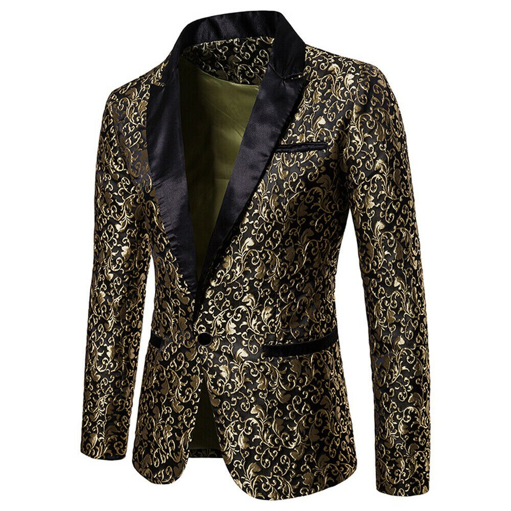 Sammet silver kavaj herr paisley blommiga jackor vinröd gyllene scen kostym jacka bröllop herr kavaj plus storlek s -2xl: Guld- / Xl
