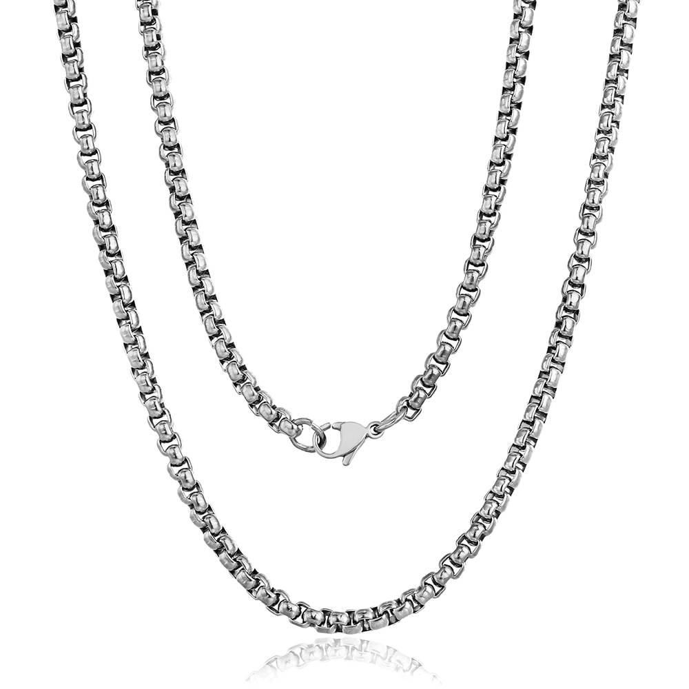 Width 2mm/3mm/4mm Round Box Link Chain for Mens Women Silver Color Stainless Steel Neckalce Never Fade Waterproof